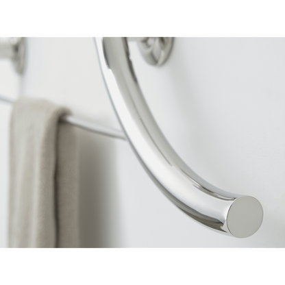 Seachrome Lifestyle & Wellness 30" Polished Stainless Steel 1.25 Diameter Concealed Flange Right-Handed Configuration Piano Curved Grab Bar With Towel Bar