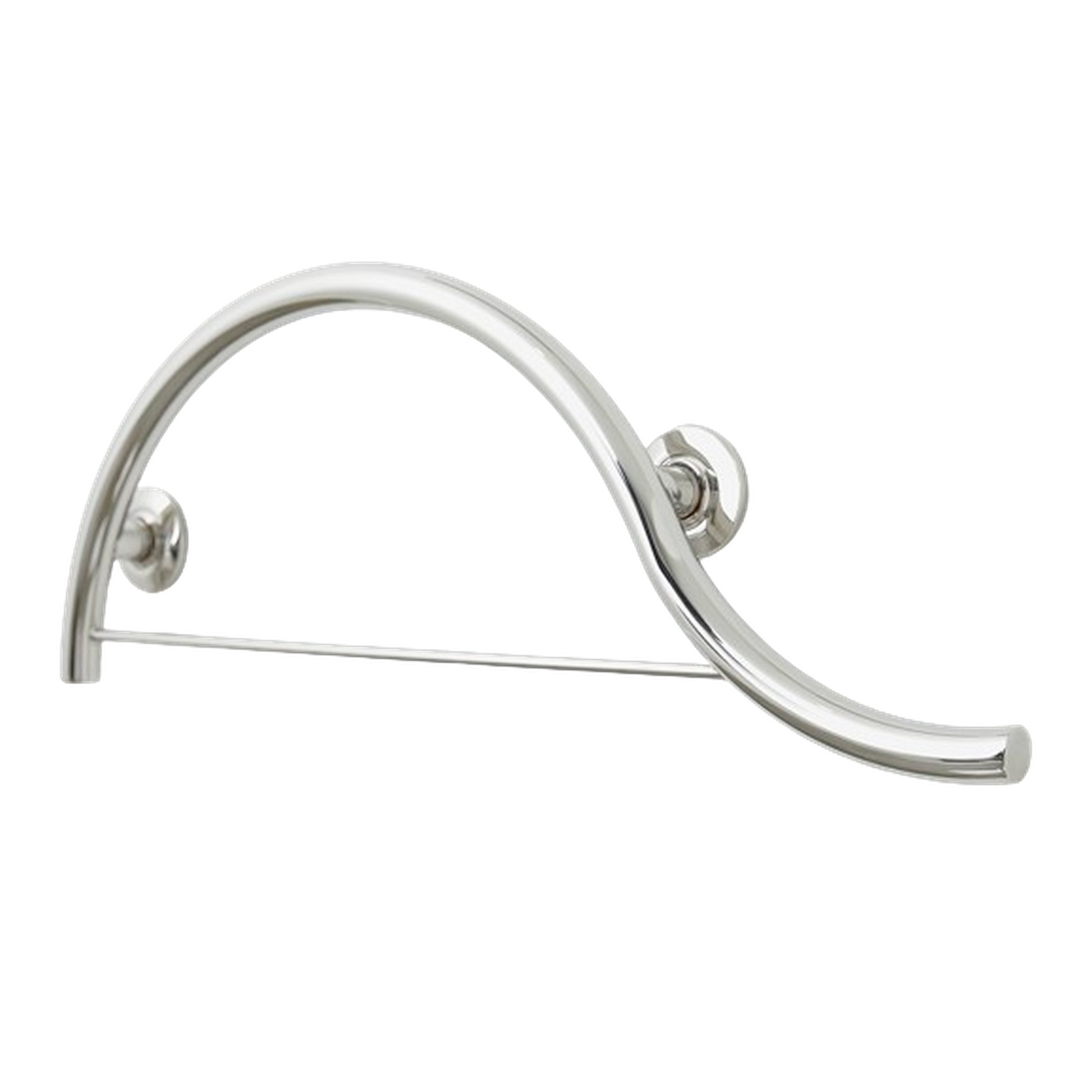 Seachrome Lifestyle & Wellness 30" Polished Stainless Steel 1.25 Diameter Concealed Flange Right-Handed Configuration Piano Curved Grab Bar With Towel Bar