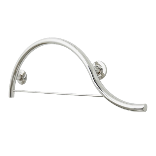 Seachrome Lifestyle & Wellness 30" Polished Stainless Steel 1.25 Diameter Concealed Flange Right-Handed Configuration Piano Curved Grab Bar With Towel Bar