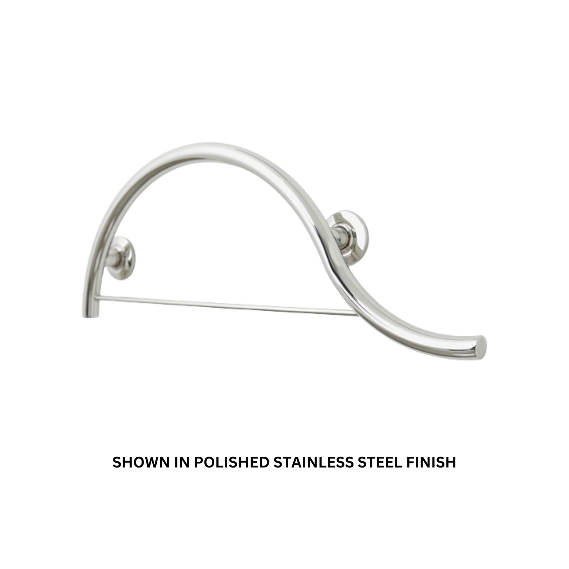 Seachrome Lifestyle & Wellness 30" Satin Stainless Steel 1.25 Diameter Concealed Flange Right-Handed Configuration Piano Curved Grab Bar With Towel Bar