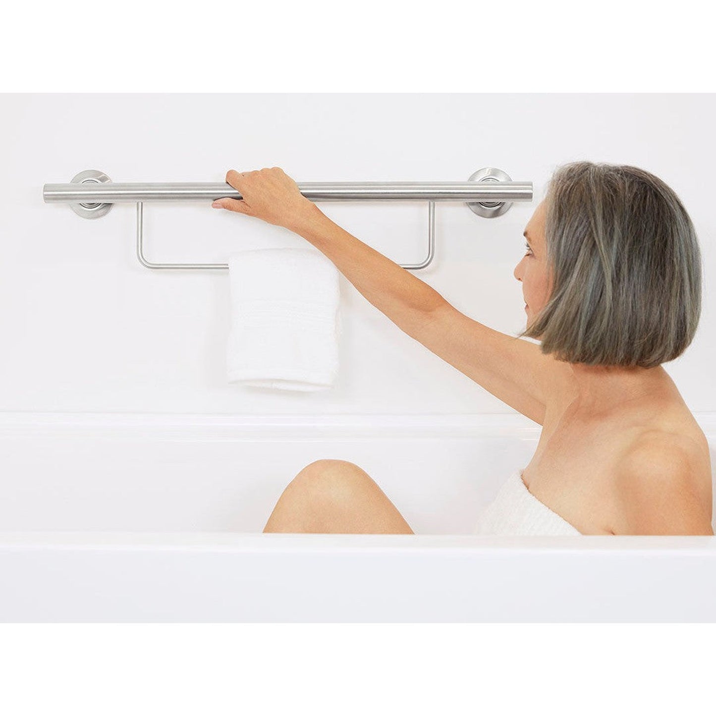 Seachrome Lifestyle & Wellness Series 30" Satin Stainless Steel 1.25 Diameter Concealed Flange Newport Grab Bar With Towel Bar