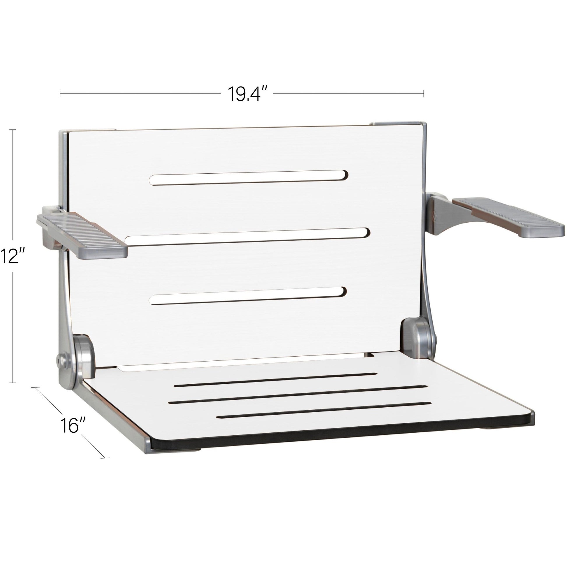 Seachrome Lifestyle & Wellness Silhouette 24" Phenolic White Seat Top With Silver Frame and Arm Pad Wall Mounted Comfort Shower Seat