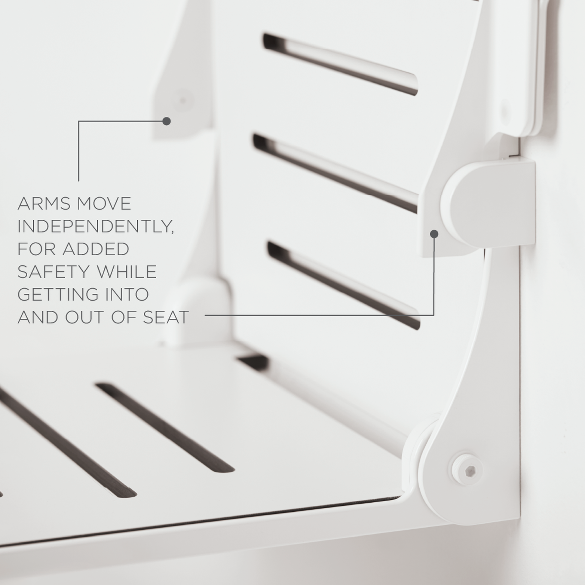 Seachrome Lifestyle & Wellness Silhouette 24" Phenolic White Seat Top With White Frame and Arm Pad Wall Mounted Comfort Shower Seat