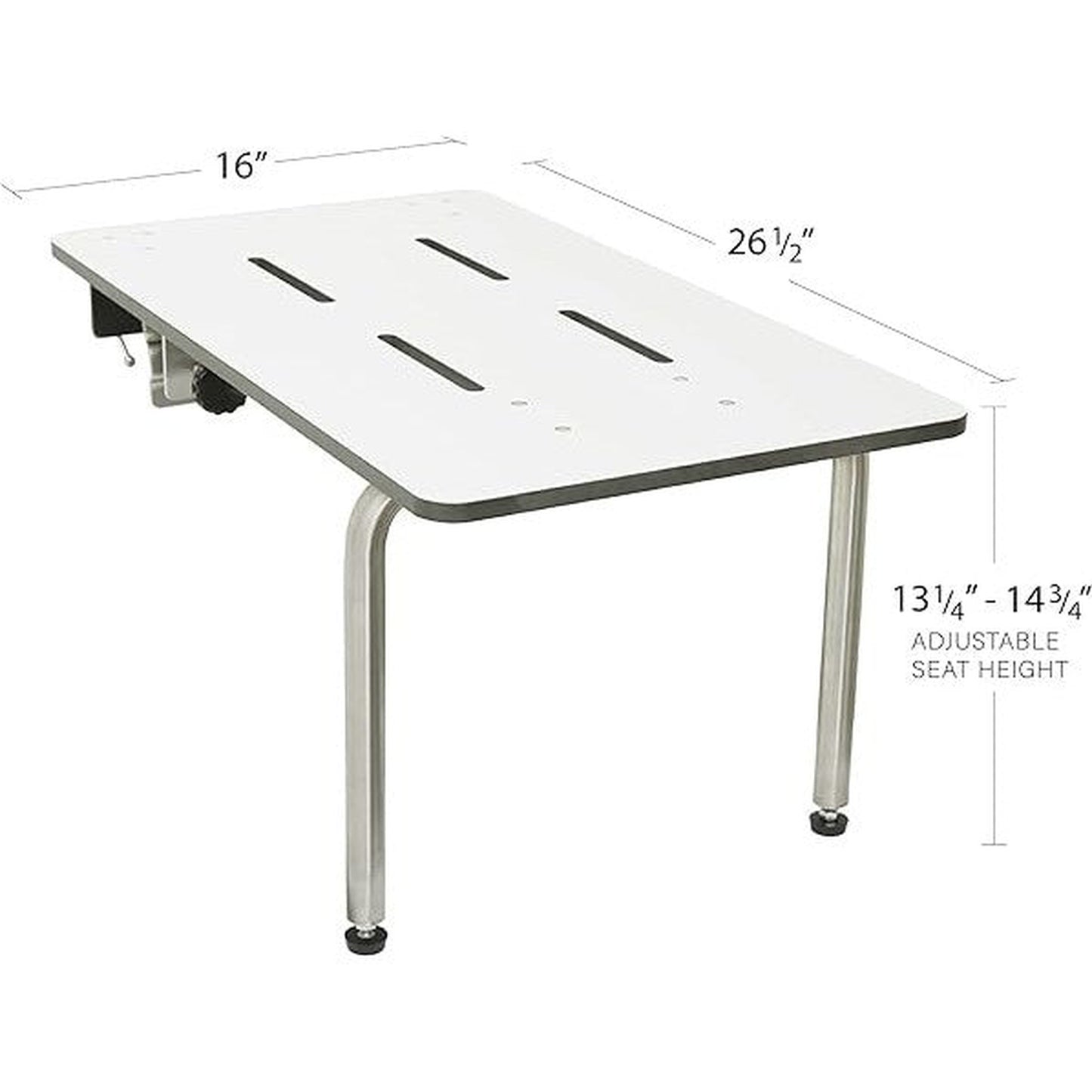 Seachrome Redondo 27" x 16" White One-Piece Solid Phenolic Seat Edge Mounted Portable Tub Seat With Adjustable Swing Down Legs and Clamp