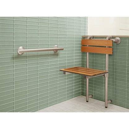 Seachrome Signature Lifestyle & Wellness Series 18" Teak 3" Phenolic Slats Profile Bench Seat and Grab Bar Hung With Backrest and Legs