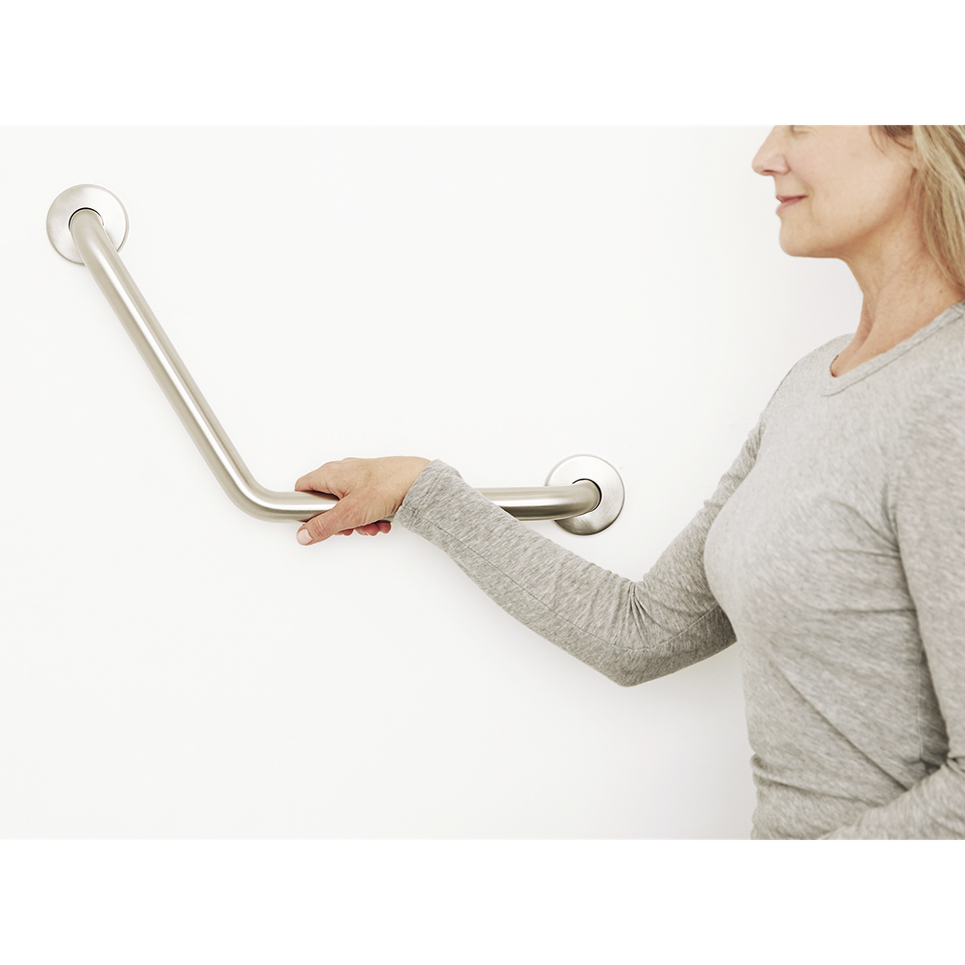 Seachrome Signature Series 12" x 12" Satin Stainless Steel 1.5" Bar Diameter Concealed Flange Boomerang Grab Bar