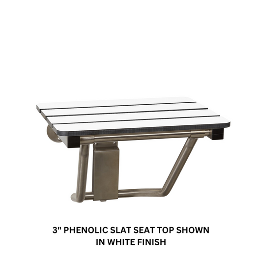 Seachrome Signature Series 18" W x 15" D Aged Ash 3" Phenolic Slats Seat Top Folding Wall Mount Bench Shower Seat