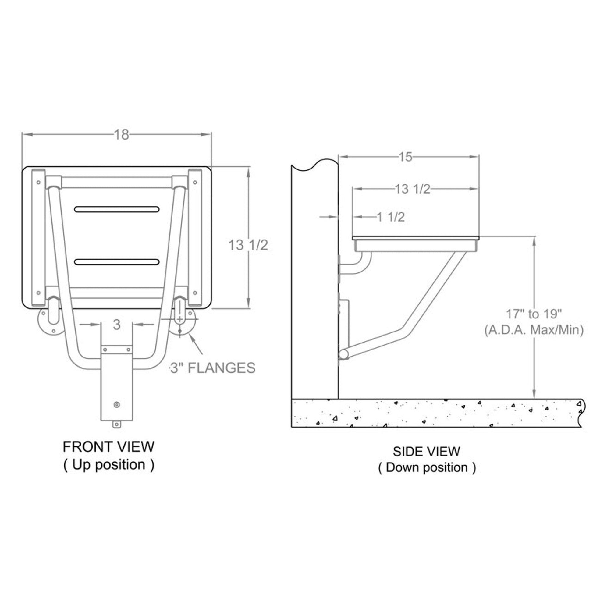 Seachrome Signature Series 18" W x 15" D Almond One-Piece Solid Phenolic Seat Top Folding Wall Mount Bench Shower Seat