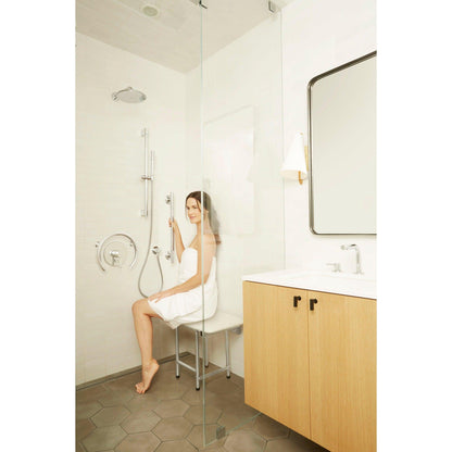 Seachrome Signature Series 18" W x 15" D Naugahyde White Cushion Seat Top Bench Shower Seat With Swing-Down Legs