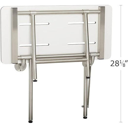 Seachrome Signature Series 18" W x 15" D White One-Piece Solid Phenolic Seat Top Bench Shower Seat With Swing-Down Legs