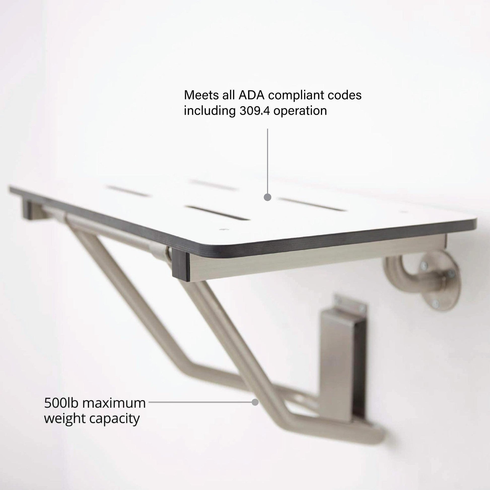 Seachrome Signature Series 18" W x 15" D White One-Piece Solid Phenolic Seat Top Folding Wall Mount Bench Shower Seat