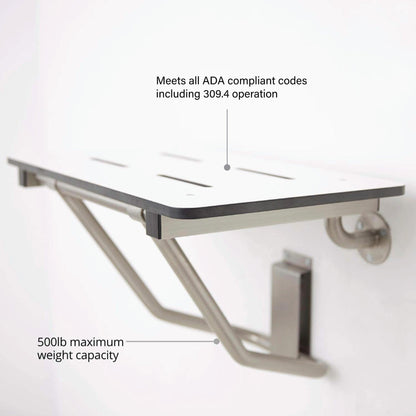 Seachrome Signature Series 18" W x 15" D White One-Piece Solid Phenolic Seat Top Folding Wall Mount Bench Shower Seat