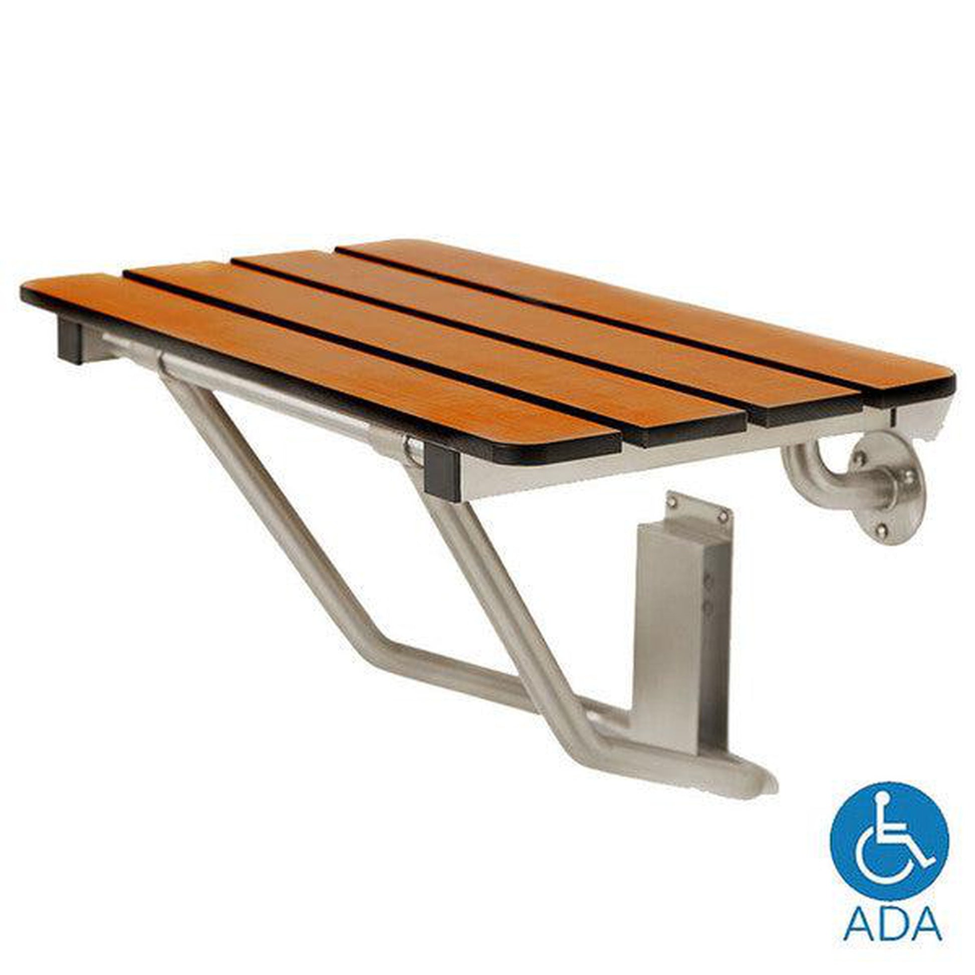 Seachrome Signature Series 22" W x 15" D Teak 3" Phenolic Slats Phenolic Seat Top Folding Wall Mount Bench Shower Seat