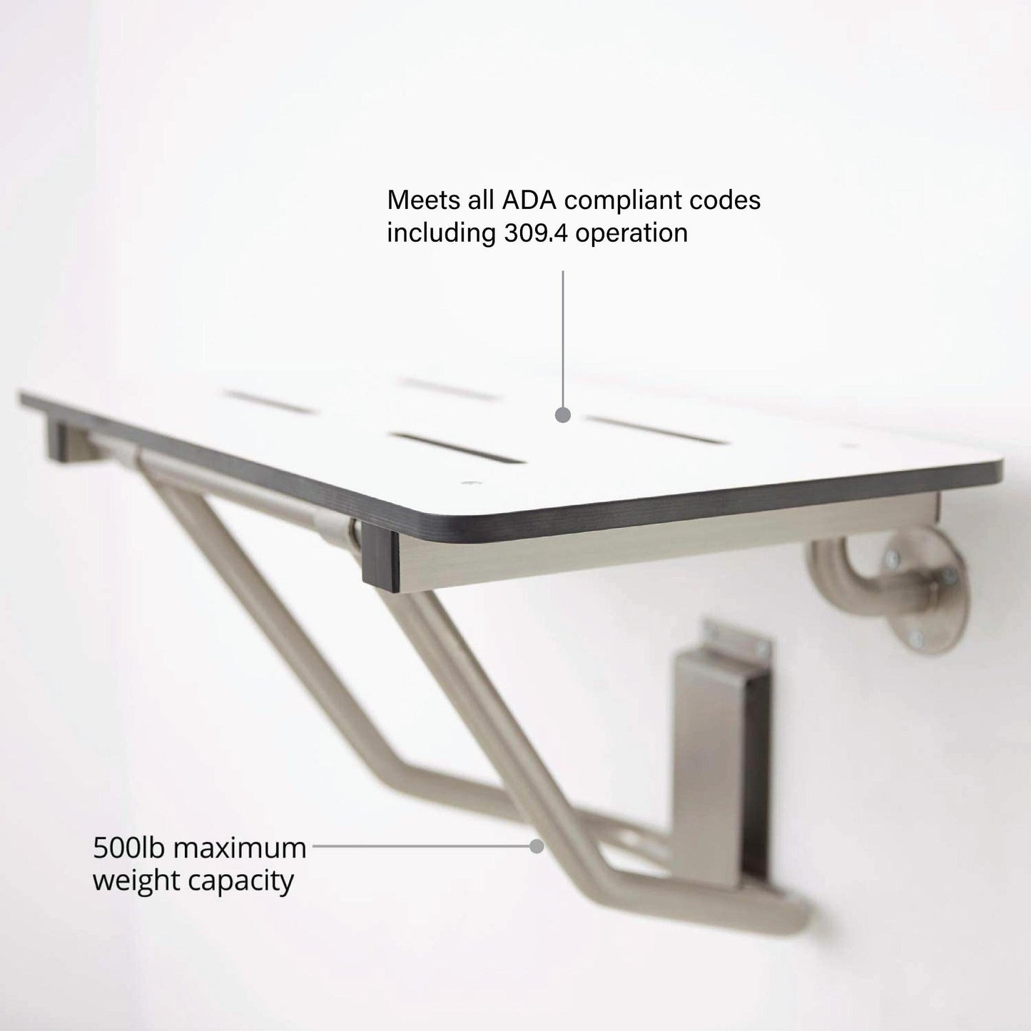 Seachrome Signature Series 22" W x 15" D White One-Piece Solid Phenolic Seat Top Folding Wall Mount Bench Shower Seat