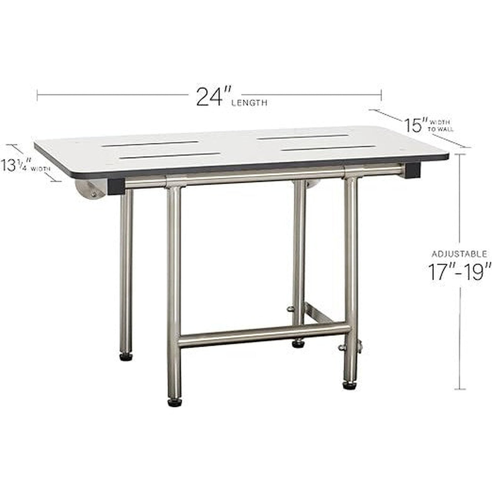 Seachrome Signature Series 24" W x 15" D White One-Piece Solid Phenolic Seat Top Bench Shower Seat With Swing-Down Legs