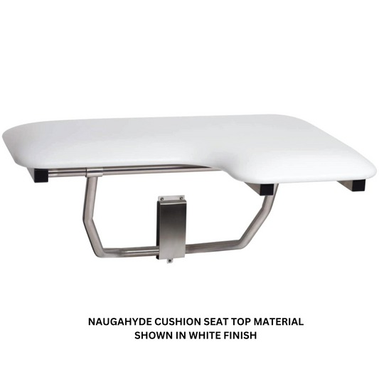 Seachrome Signature Series 26" W x 23" D Naugahyde Almond Cushion Left-Handed Configuration L-Shaped Transfer Shower Seat