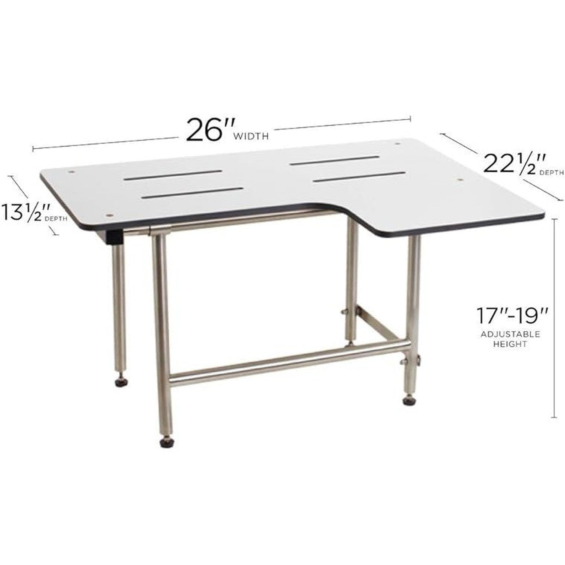 Seachrome Signature Series 26" W x 23" D White One-Piece Solid Phenolic Left-Handed Configuration L-Shaped Transfer Shower Seat With Swing-Down Legs