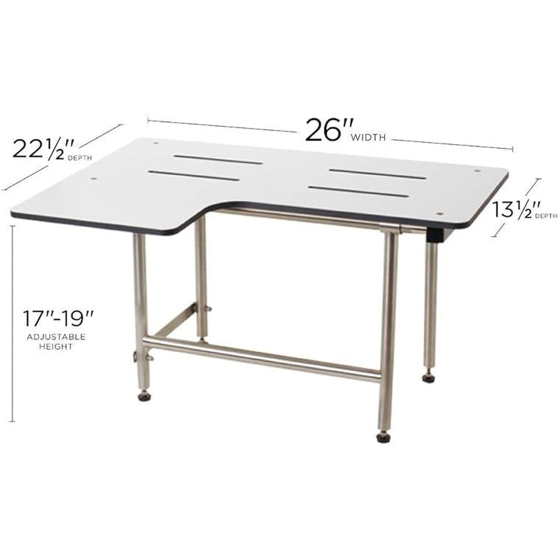 Seachrome Signature Series 26" W x 23" D White One-Piece Solid Phenolic Right-Handed Configuration L-Shaped Transfer Shower Seat With Swing-Down Legs