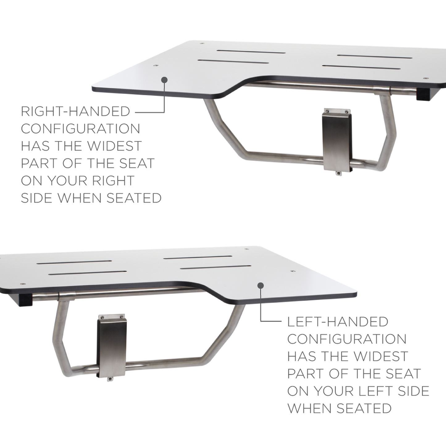 Seachrome Signature Series 26" W x 23" D White One-Piece Solid Phenolic Seat Top Reversible L-Shaped Transfer Shower Seat