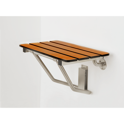 Seachrome Signature Series 28" W x 15" D Teak 3" Phenolic Slats Seat Top Folding Wall Mount Bench Shower Seat