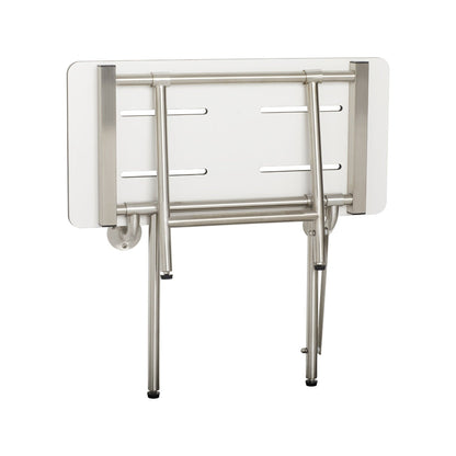 Seachrome Signature Series 28" W x 15" D White One-Piece Solid Phenolic Seat Top Bench Shower Seat With Swing-Down Legs