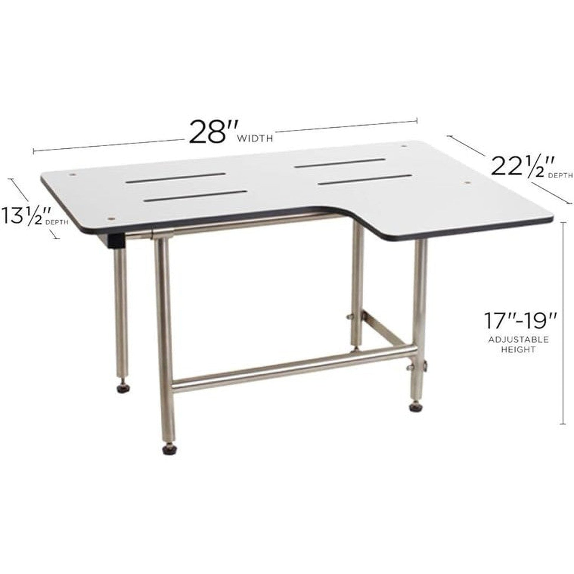 Seachrome Signature Series 28" W x 23" D White One-Piece Solid Phenolic Left-Handed Configuration L-Shaped Transfer Shower Seat With Swing-Down Legs