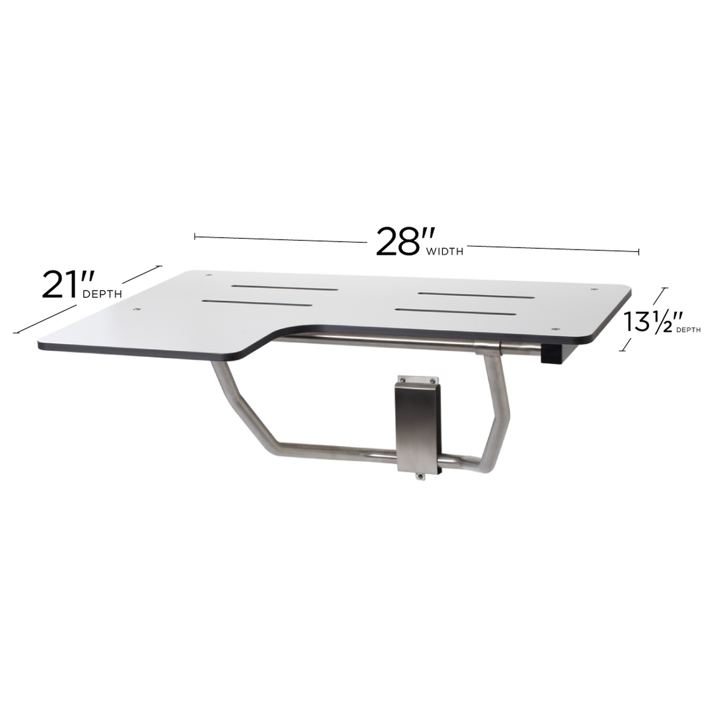 Seachrome Signature Series 28" W x 23" D White One-Piece Solid Phenolic Seat Top Reversible L-Shaped Transfer Shower Seat