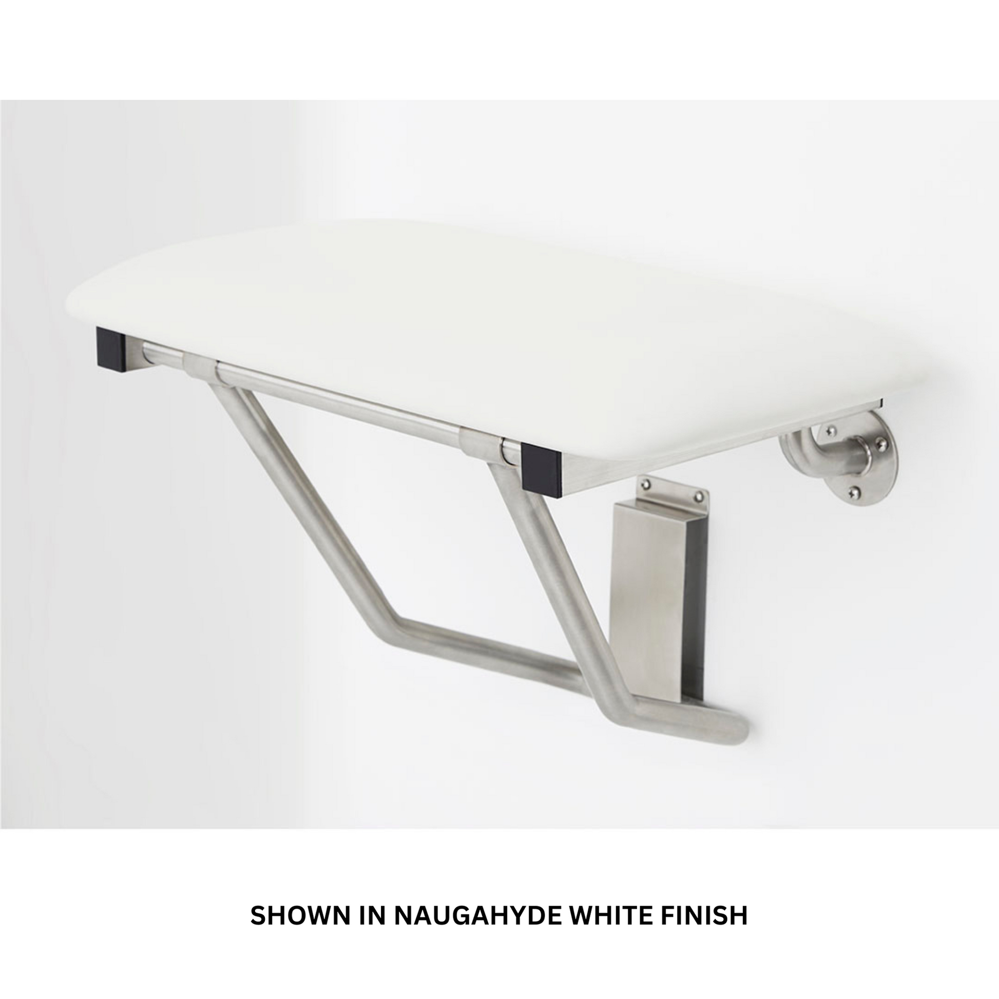 Seachrome Signature Series 32" W x 15" D Naugahyde White Cushion Seat Top Folding Wall Mount Bench Shower Seat