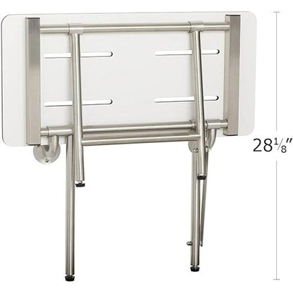 Seachrome Signature Series 32" W x 15" D White One-Piece Solid Phenolic Seat Top Bench Shower Seat With Swing-Down Legs
