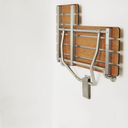 Seachrome Signature Series 32" W x 23" D Phenolic Teak 3" Slats Right-Handed Configuration L-Shaped Transfer Shower Seat