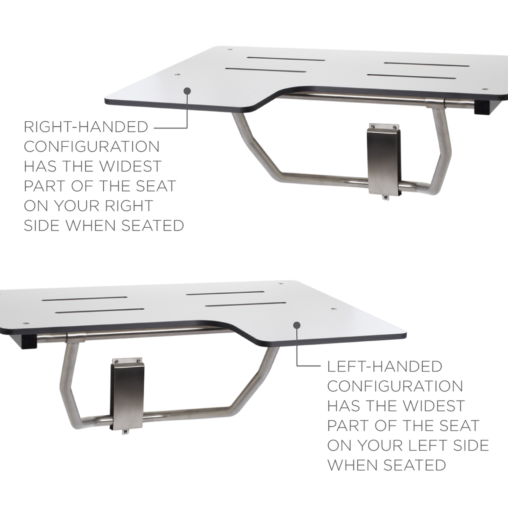 Seachrome Signature Series 32" W x 23" D White One-Piece Solid Phenolic Seat Top Reversible L-Shaped Transfer Shower Seat