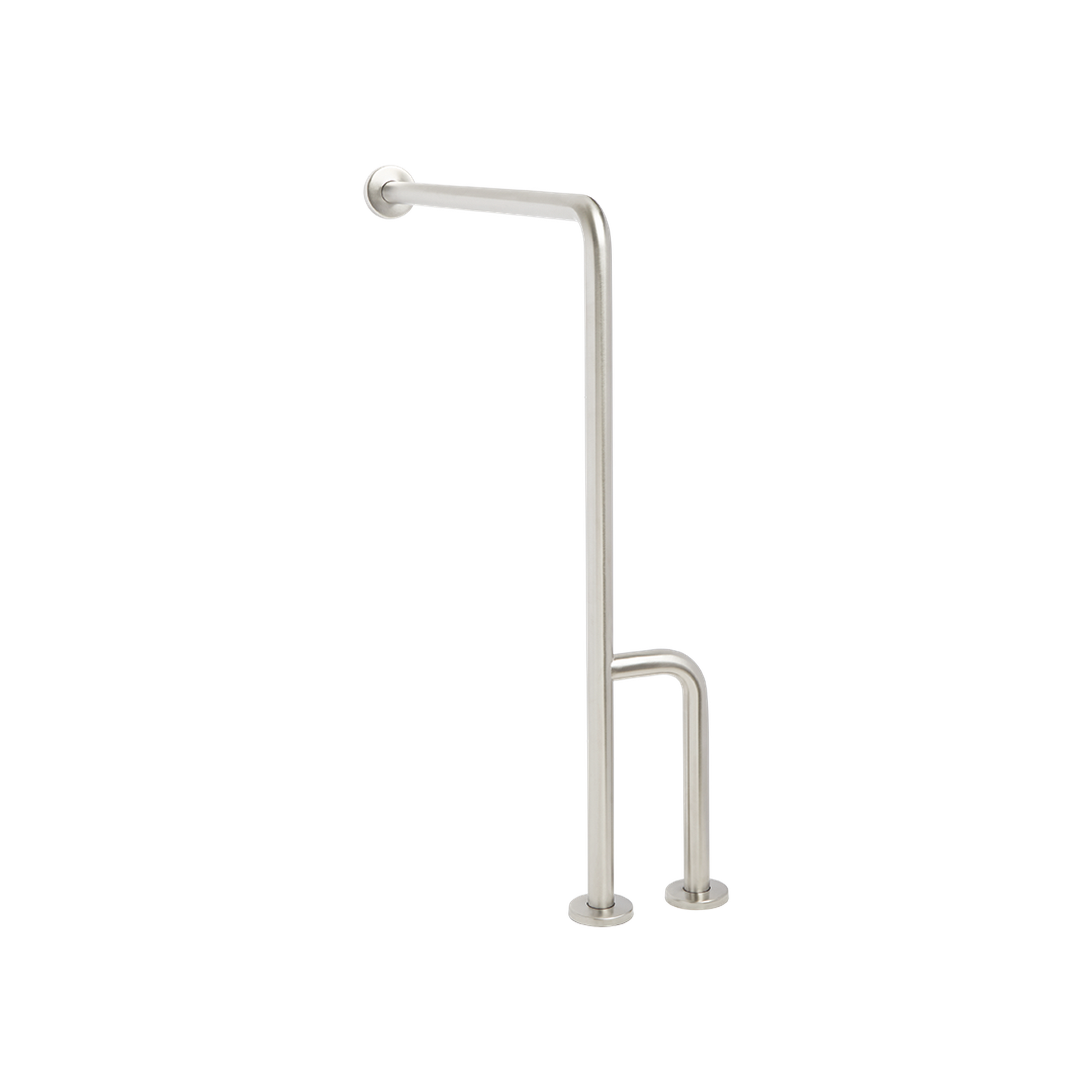 Seachrome Signature Series 33" H x 30" D Satin Stainless Steel 1.25" Bar Diameter Concealed Flange Right-Handed Configuration Wall-To-Floor Grab Bar With Side Leg