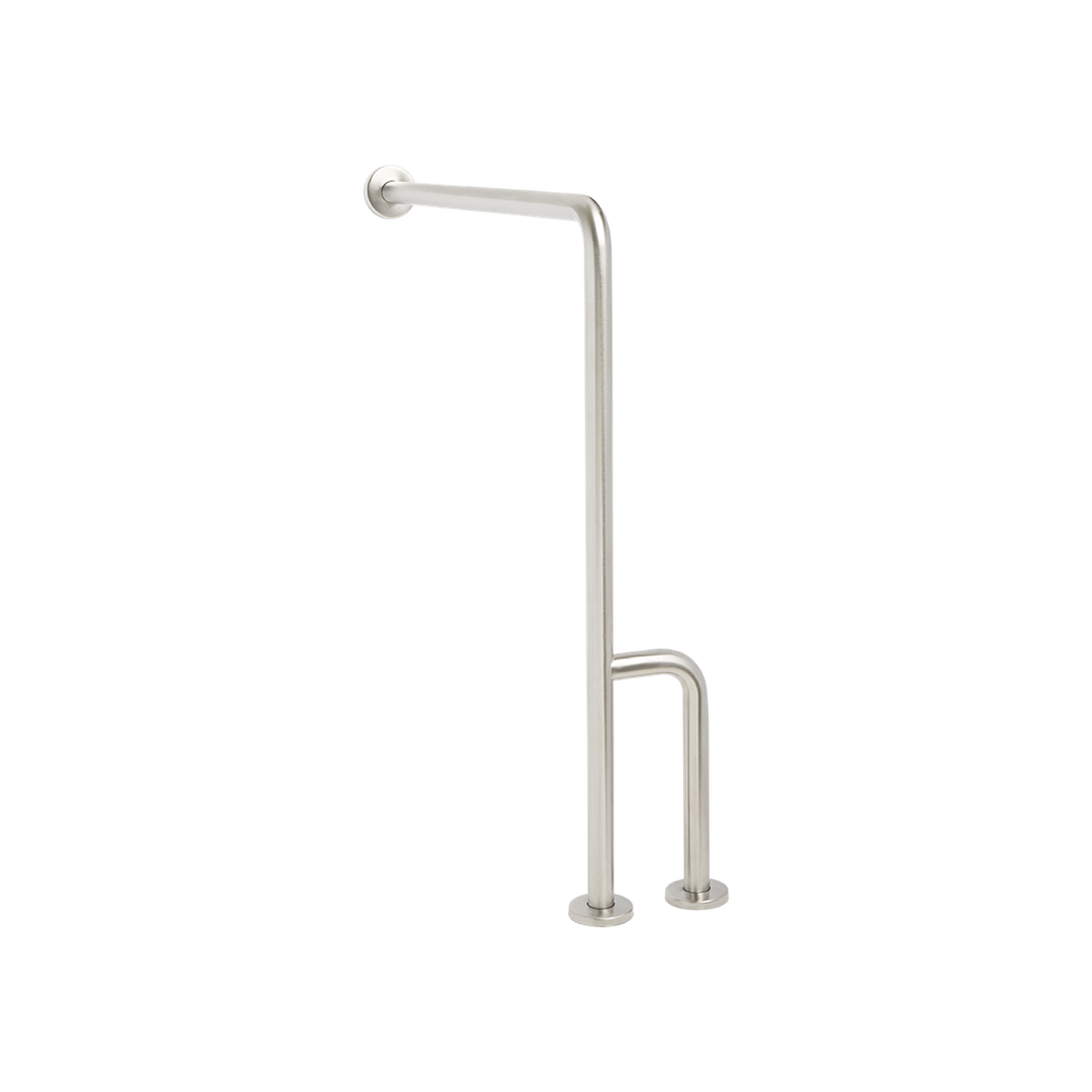 Seachrome Signature Series 33" H x 30" D Satin Stainless Steel 1.25" Bar Diameter Exposed Flange Right-Handed Configuration Wall-To-Floor Grab Bar With Side Leg