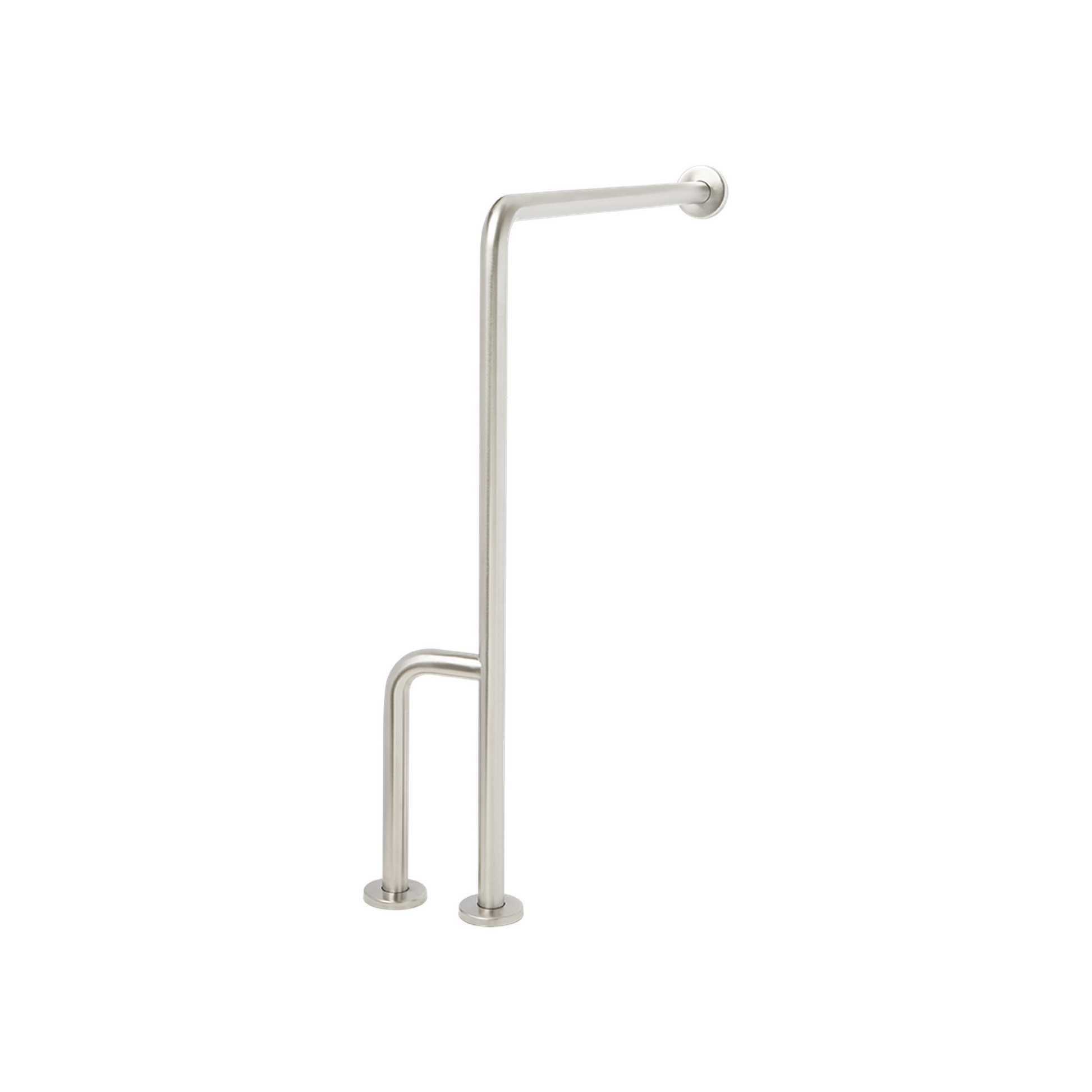 Seachrome Signature Series 33" H x 30" D Satin Stainless Steel 1.5" Bar Diameter Concealed Flange Left-Handed Configuration Wall-To-Floor Grab Bar With Side Leg
