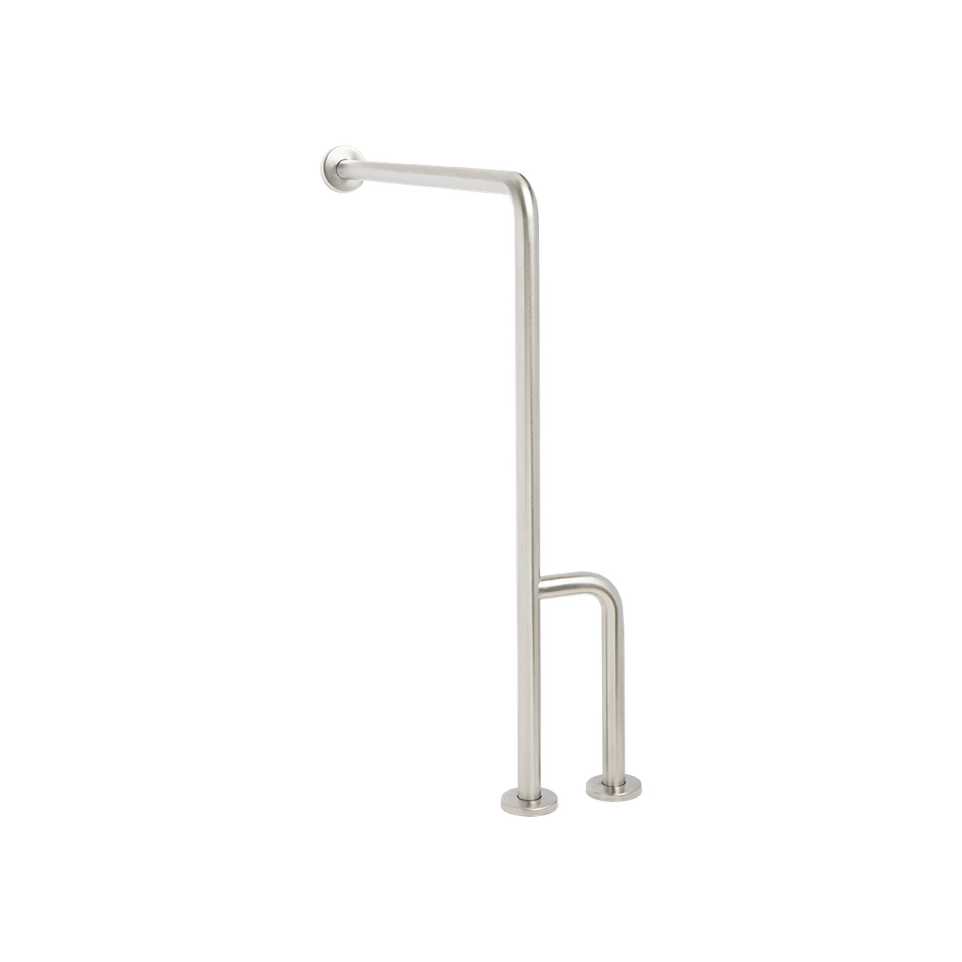 Seachrome Signature Series 33" H x 30" D Satin Stainless Steel 1.5" Bar Diameter Concealed Flange Right-Handed Configuration Wall-To-Floor Grab Bar With Side Leg
