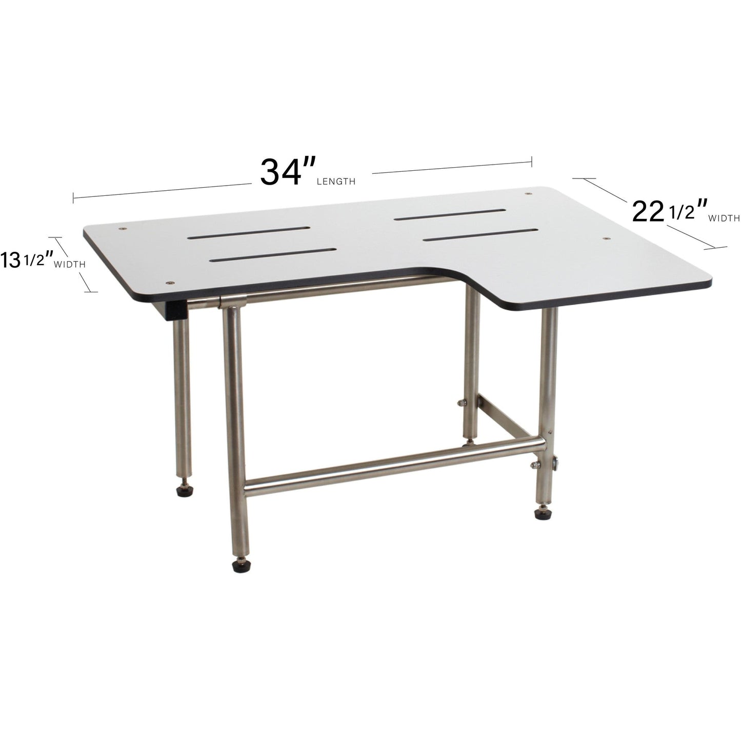 Seachrome Signature Series 35" W x 23" D White One-Piece Solid Phenolic Seat Top L-Shaped Transfer Shower Seat With Swing-Down Legs