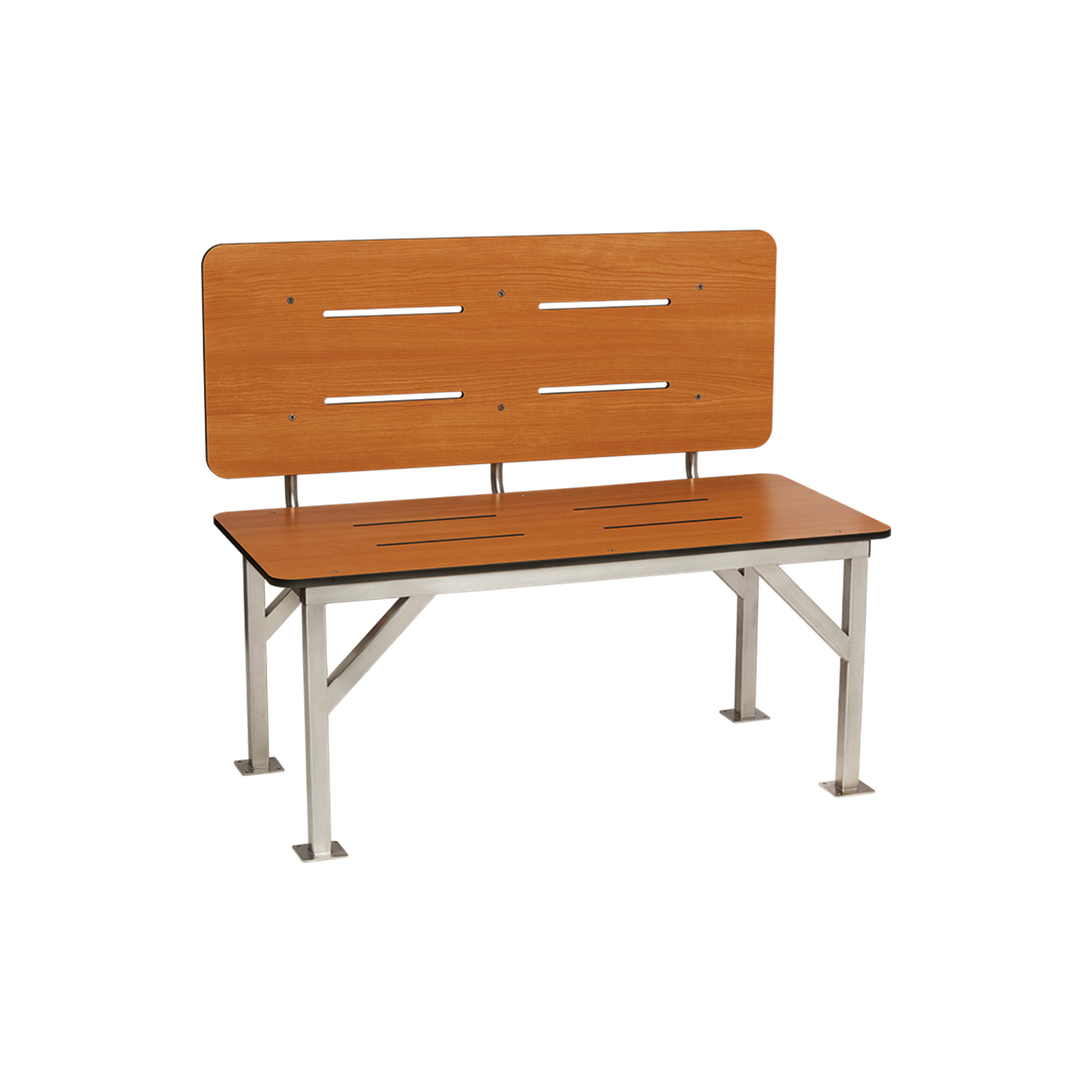 Seachrome Signature Series 42" W x 20" D Teak One-Piece Solid Phenolic Stationary Bench Seat With Backrest