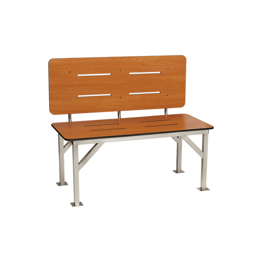 Seachrome Signature Series 42" W x 20" D Teak One-Piece Solid Phenolic Stationary Bench Seat With Backrest