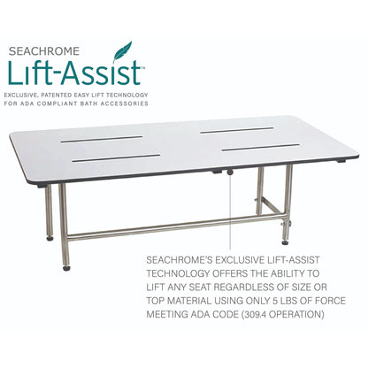 Seachrome Signature Series 48" W x 24" D White One-Piece Solid Phenolic Seat Top Bench Shower Seat With Swing-Down Legs