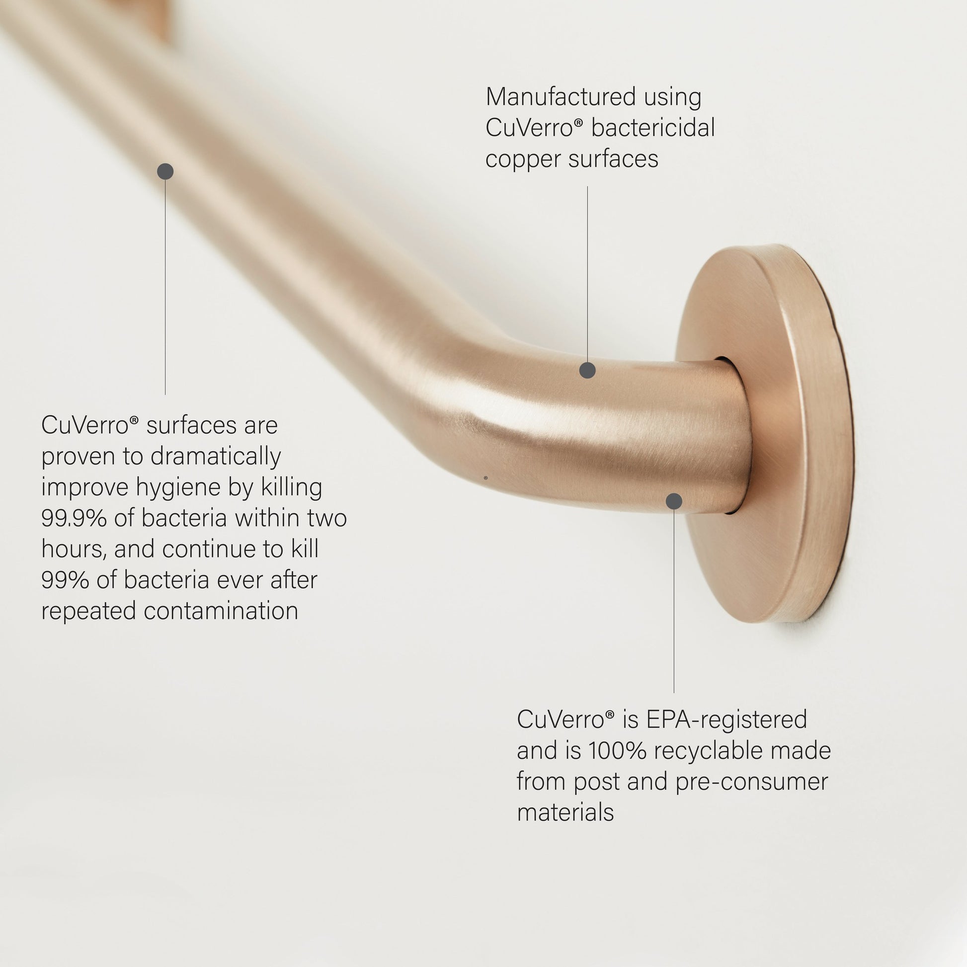 Seachrome Signature Series CuVerro 18" Antimicrobial Copper Alloy 1.5" Bar Diameter Concealed Flange Straight Grab Bar