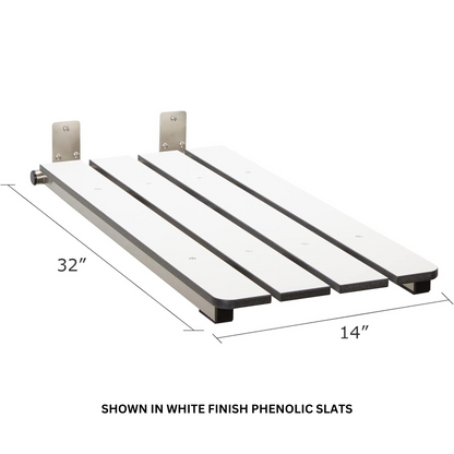 Seachrome Signature Series Hermosa 32" W x 14" D Aged Ash 3" Phenolic Slats Satin Stainless Steel Frame End-Hung Folding Tub Seat