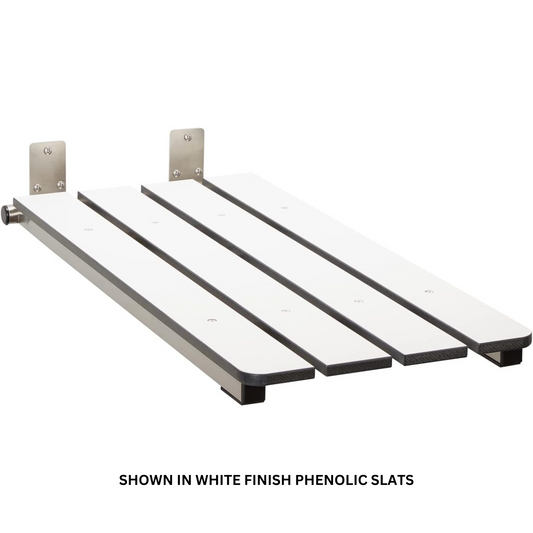Seachrome Signature Series Hermosa 32" W x 14" D Aged Ash 3" Phenolic Slats Satin Stainless Steel Frame End-Hung Folding Tub Seat