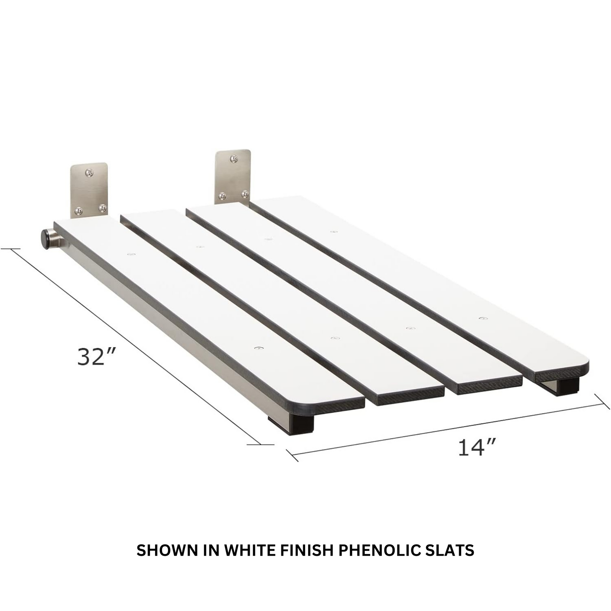 Seachrome Signature Series Hermosa 32" W x 14" D Almond 3" Phenolic Slats Satin Stainless Steel Frame End-Hung Folding Tub Seat