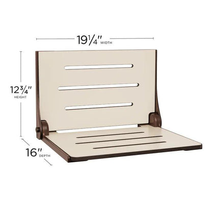 Seachrome Silhouette 19" Phenolic Almond Seat Top and Bronze Frame Wall Mounted High Back Shower Seat