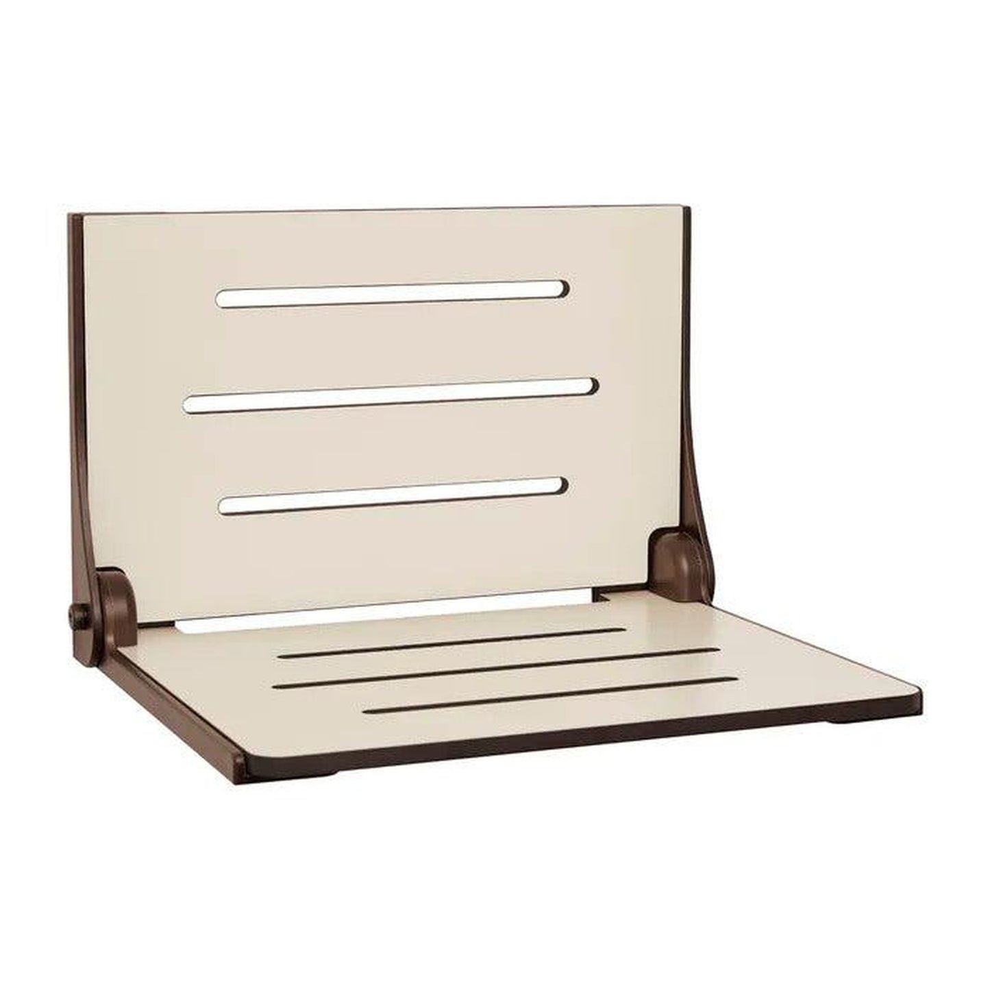Seachrome Silhouette 19" Phenolic Almond Seat Top and Bronze Frame Wall Mounted High Back Shower Seat