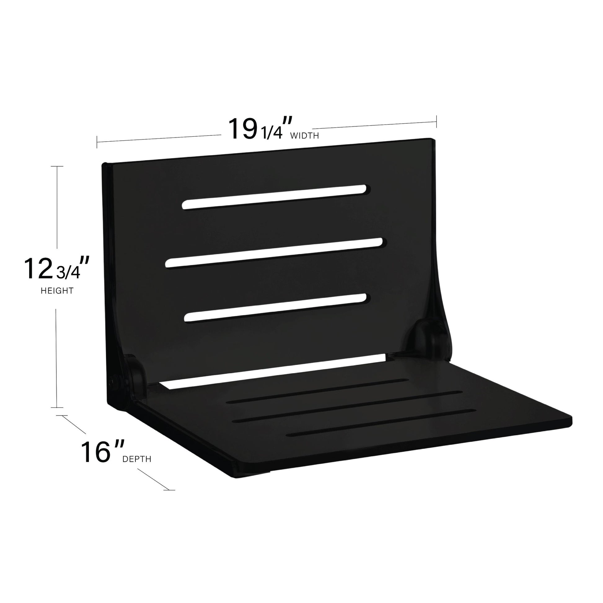 Seachrome Silhouette 19" Phenolic Black Seat Top and Matte Black Frame Wall Mounted High Back Shower Seat