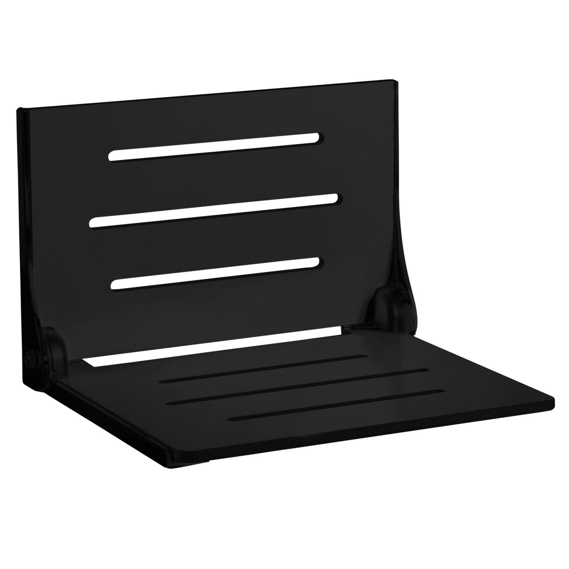 Seachrome Silhouette 19" Phenolic Black Seat Top and Matte Black Frame Wall Mounted High Back Shower Seat