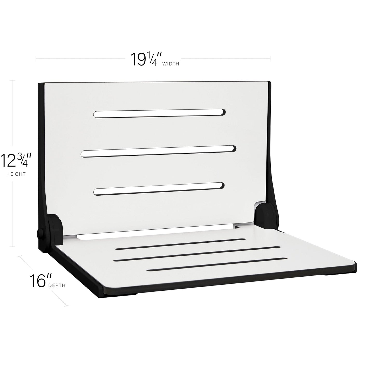 Seachrome Silhouette 19" Phenolic White Seat Top and Matte Black Frame Wall Mounted High Back Shower Seat