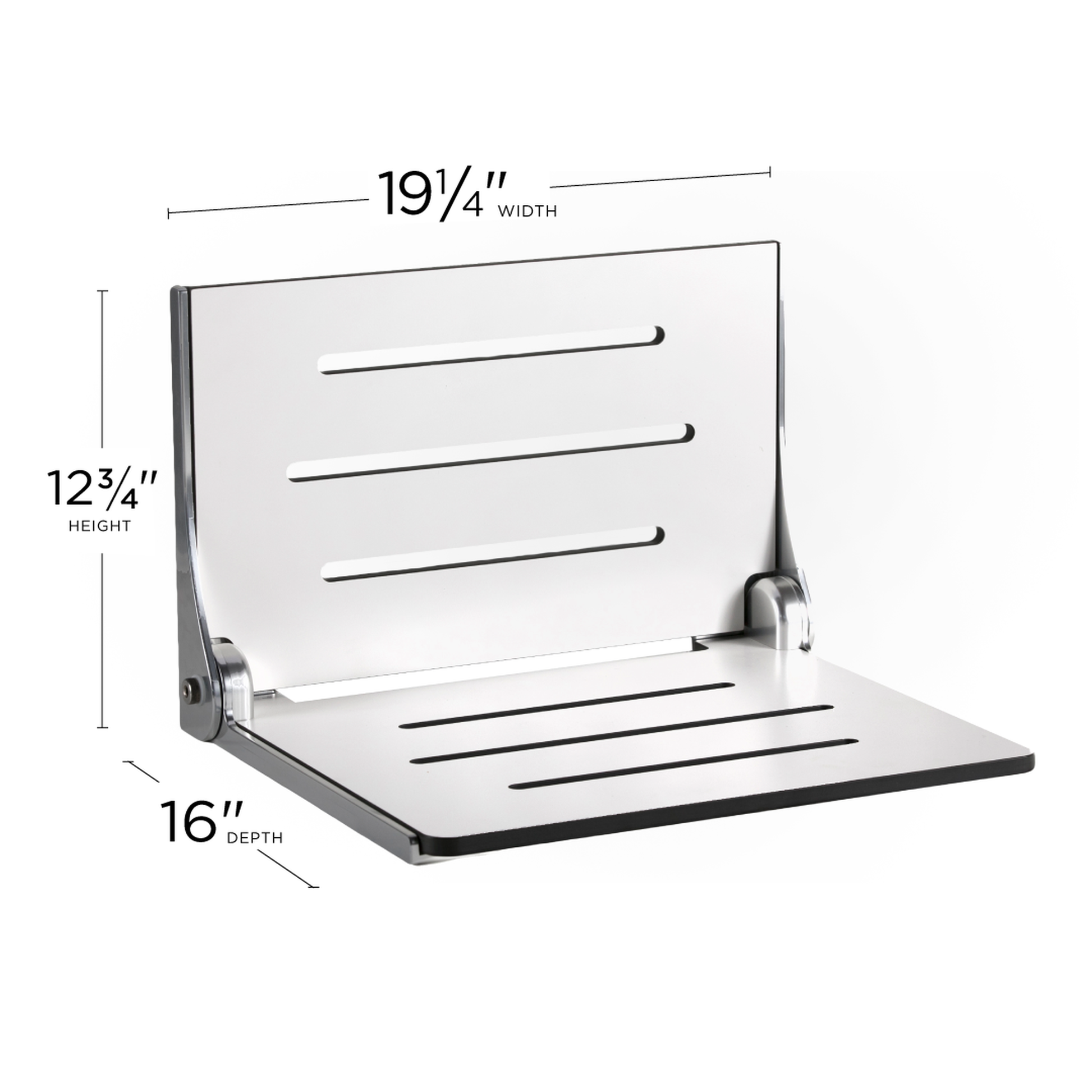 Seachrome Silhouette 19" Phenolic White Seat Top and Silver Frame Wall Mounted High Back Shower Seat