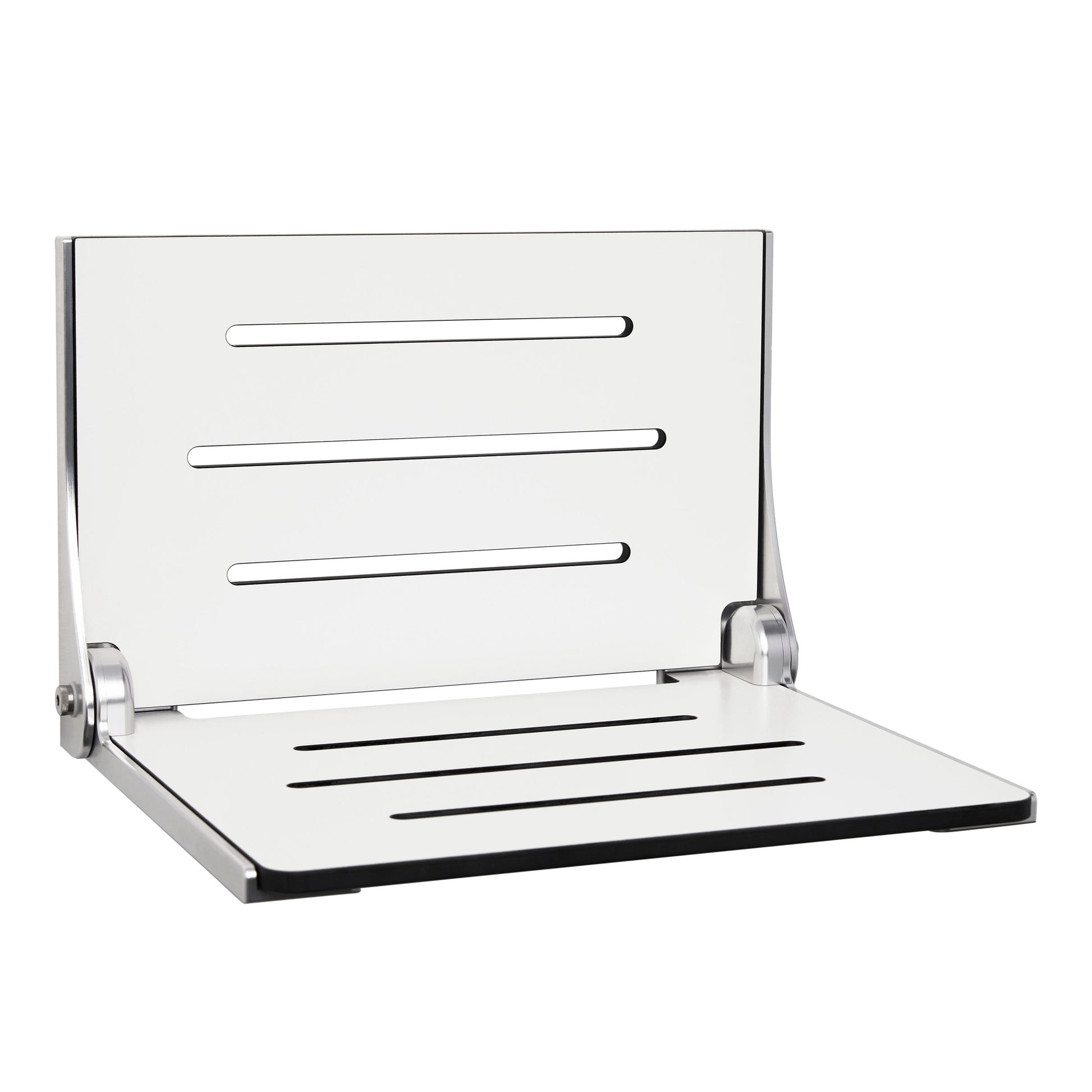 Seachrome Silhouette 19" Phenolic White Seat Top and Silver Frame Wall Mounted High Back Shower Seat
